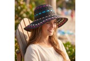 Wide Brim Toyo Straw Accent w/ Colorful Ribbons - Black - HT-8213BK